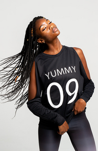 Frenchie Cold Shoulder sweatshirt depicts Yummy & Trendy® branding and favorite number. This cold shoulder athleisure silhouette is the perfect cross-functional fashion top. Whether you’re in the studio or out on the town with your friends, the cold shoulder is designed to provide you with a comfortable, flattering fit all day long.