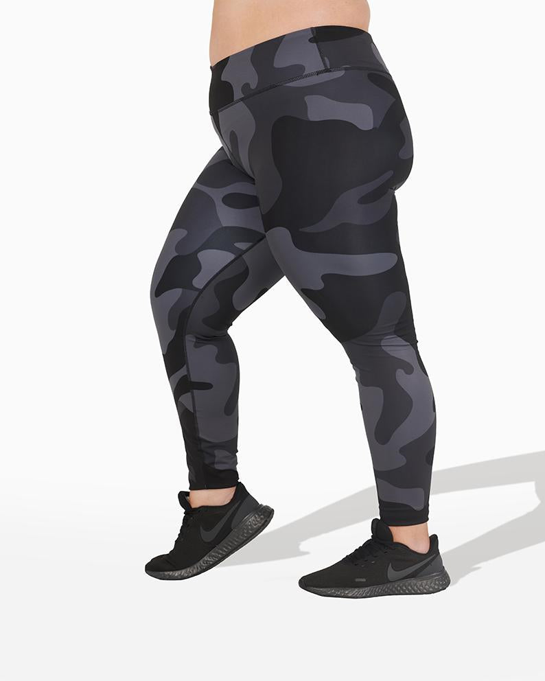 Satori_Stylez Black Camo Leggings for Women Mid Waisted Pants with Dark and Gray  Camouflage Print at  Women's Clothing store